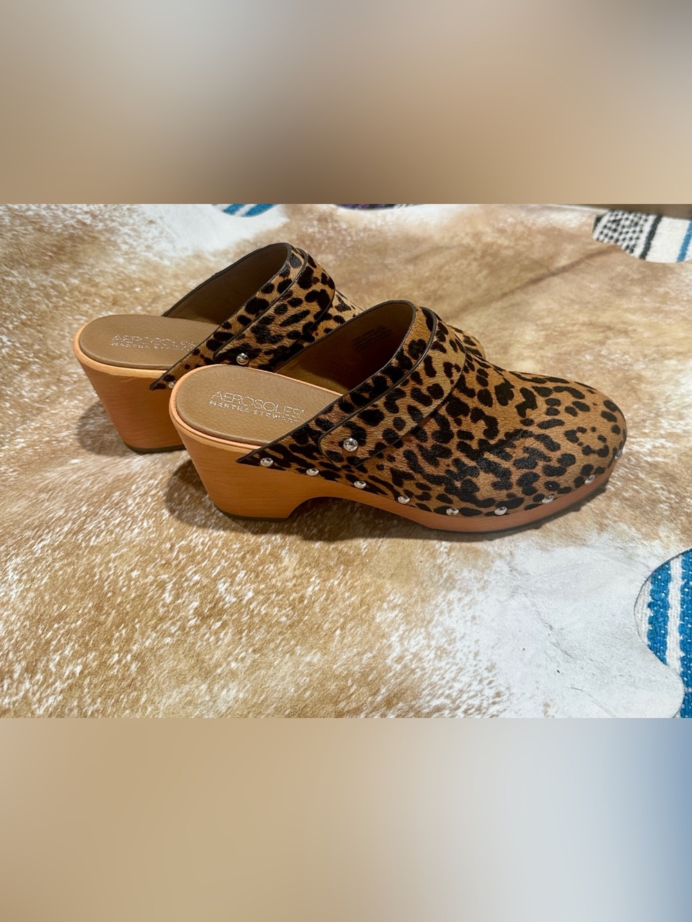AEROSOLES Leopard-Print Studded Clog in Brown & Black